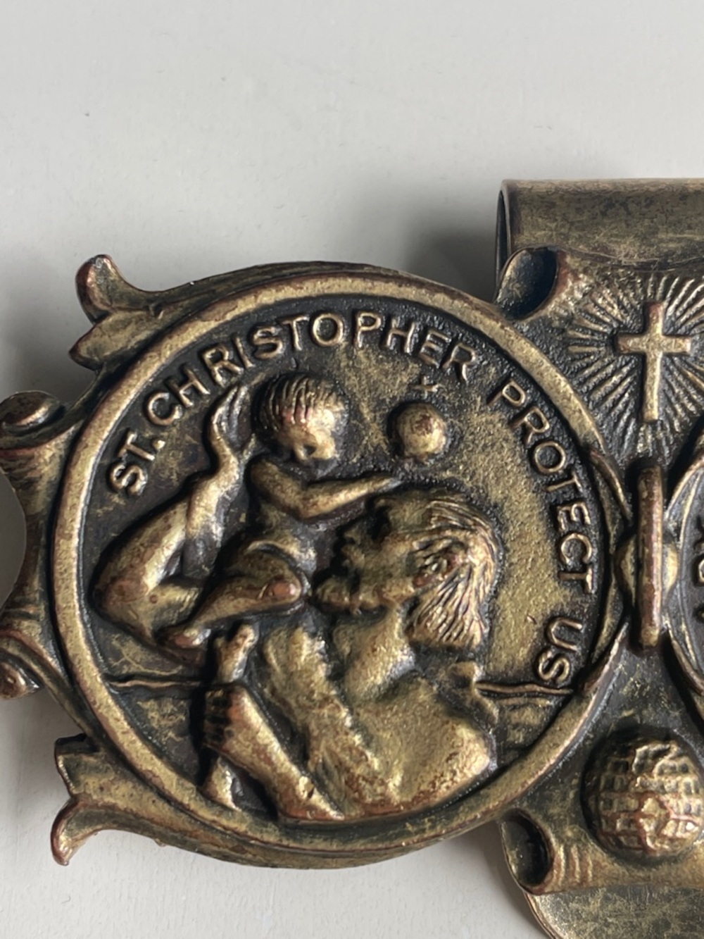 Religious Bronze-Tone Car Visor Clip - St. Christopher & Our Lady - Picture 3 of 6